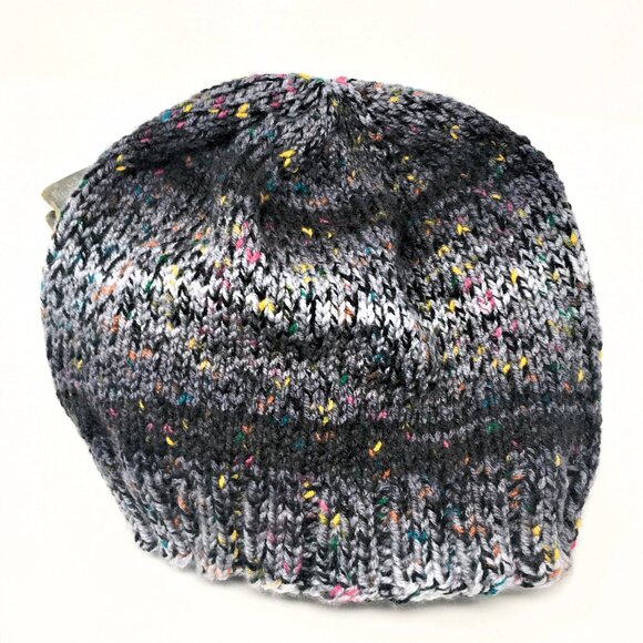 Handknitted Grey Black Tweed Ombré Ribbed Edge Beanie Hat - Picture 5 of 15